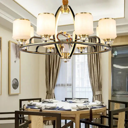 Luxury gold natural jade copper chandelier for living space