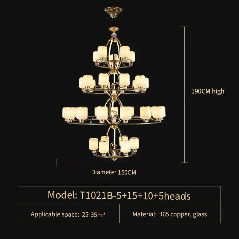 Luxury gold natural jade copper chandelier for living space