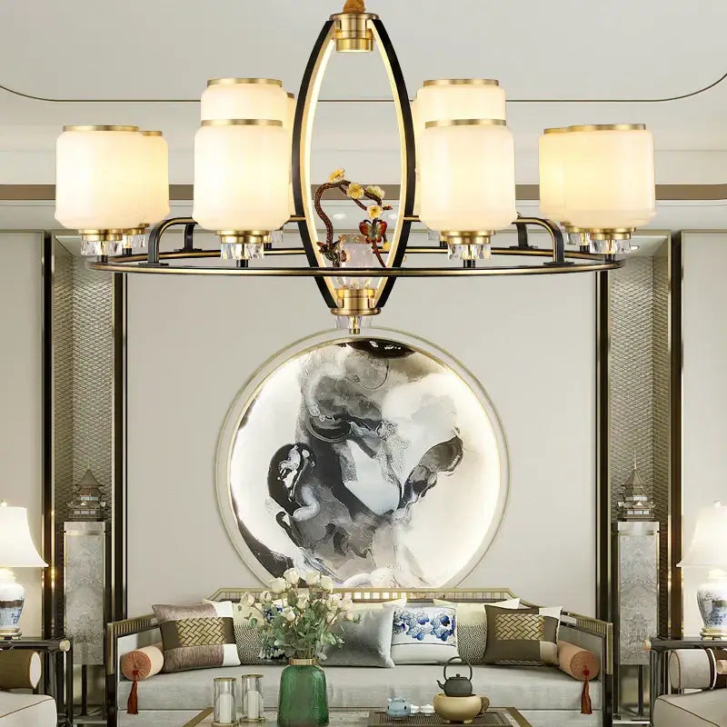 Luxury gold natural jade copper chandelier for living space