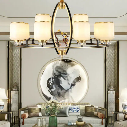 Luxury gold natural jade copper chandelier for living space