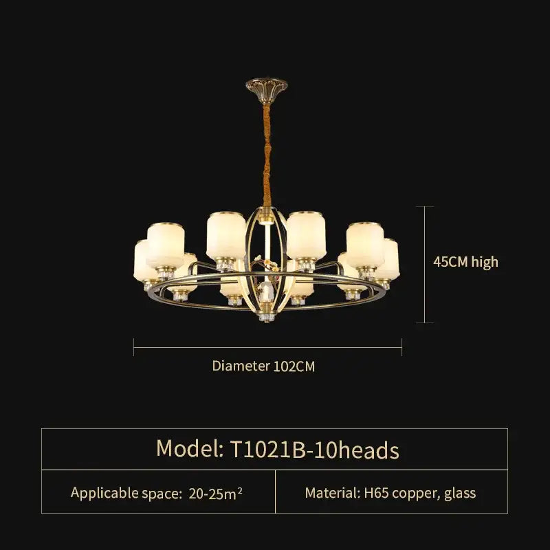Luxury gold natural jade copper chandelier for living space