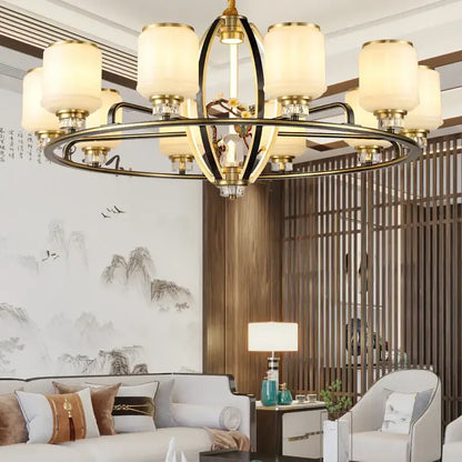 Luxury gold natural jade copper chandelier for living space