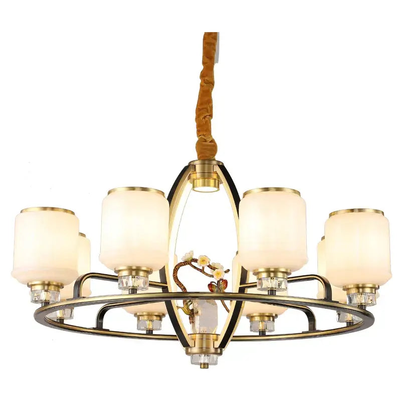 Luxury gold natural jade copper chandelier for living space