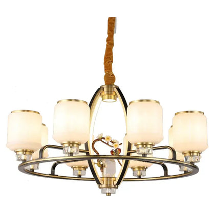 Luxury gold natural jade copper chandelier for living space