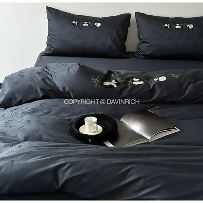 Black & white bamboo jacquard duvet cover set – bedroom satin bedding