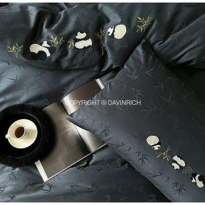 Black & white bamboo jacquard duvet cover set – bedroom satin bedding