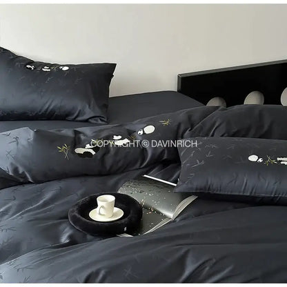 Black & white bamboo jacquard duvet cover set – bedroom satin bedding