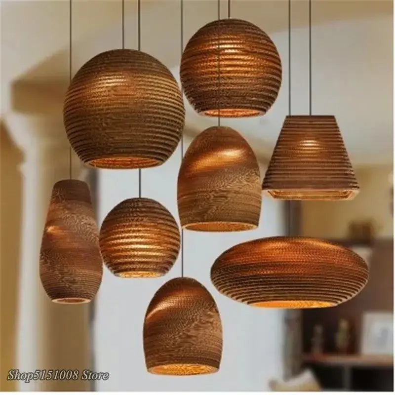 Organic warm toned paper honeycomb pendant lights living room decor