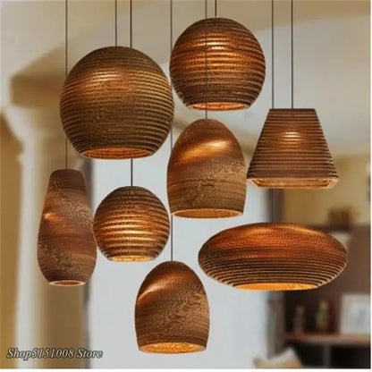 Organic warm toned paper honeycomb pendant lights living room decor