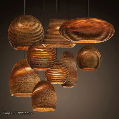 Organic warm toned paper honeycomb pendant lights living room decor