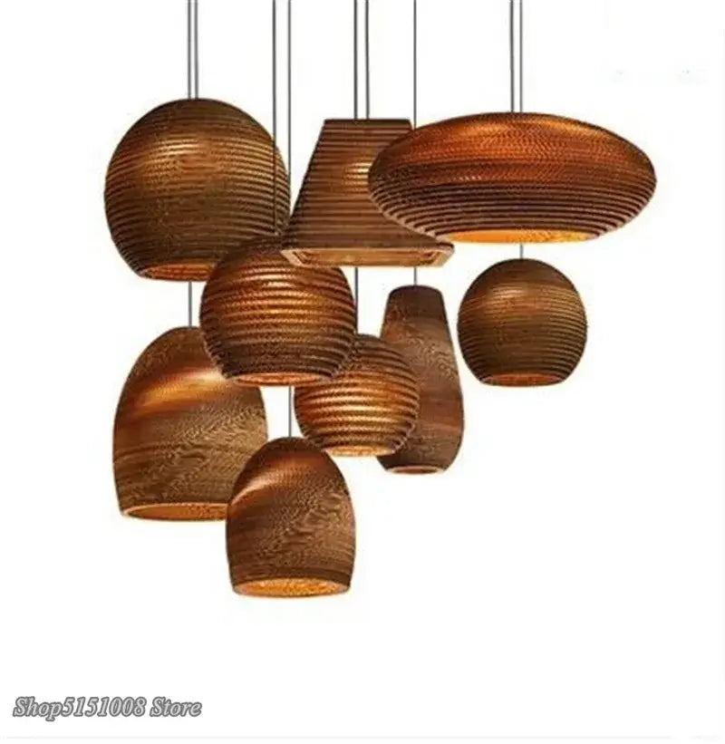 Organic warm toned paper honeycomb pendant lights living room decor