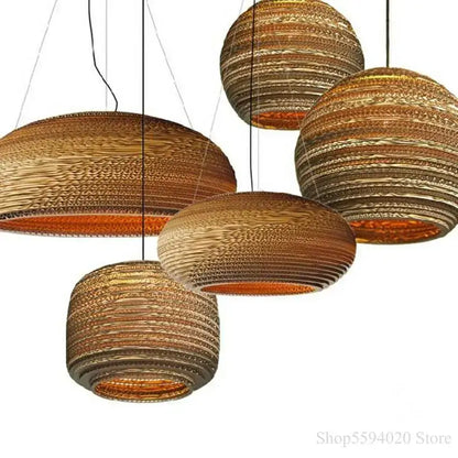 Southeast asian golden ribbed paper pendant light living room