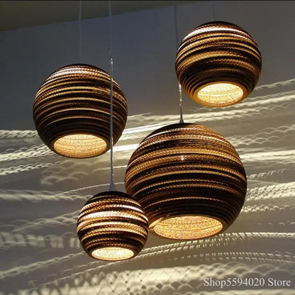 Southeast asian golden ribbed paper pendant light living room
