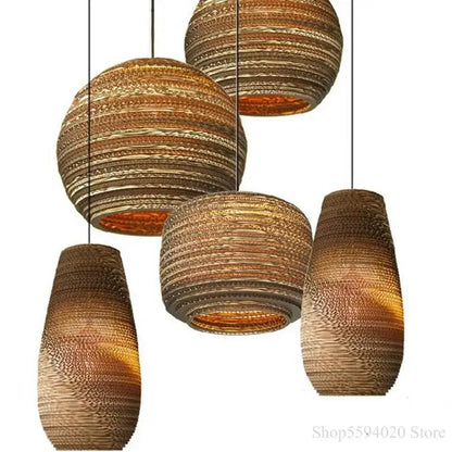 Southeast asian golden ribbed paper pendant light living room