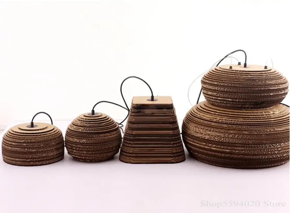 Southeast asian golden ribbed paper pendant light living room
