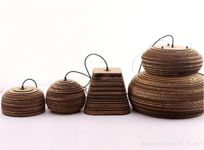 Southeast asian golden ribbed paper pendant light living room