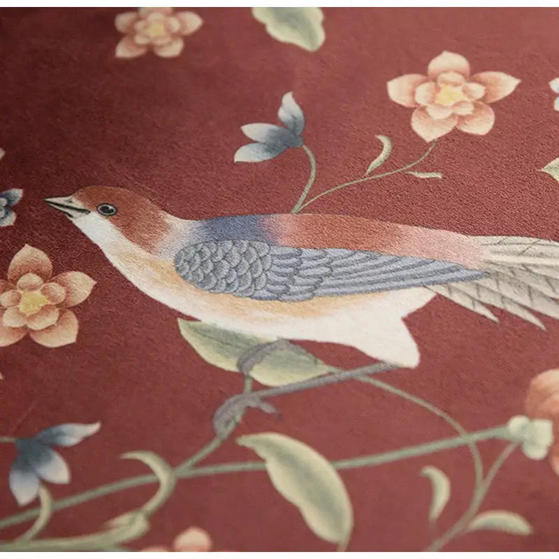 Embroidered chinese peony flower and bird print vermilion pillow cover