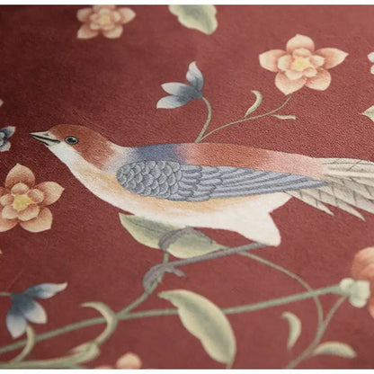 Embroidered chinese peony flower and bird print vermilion pillow cover