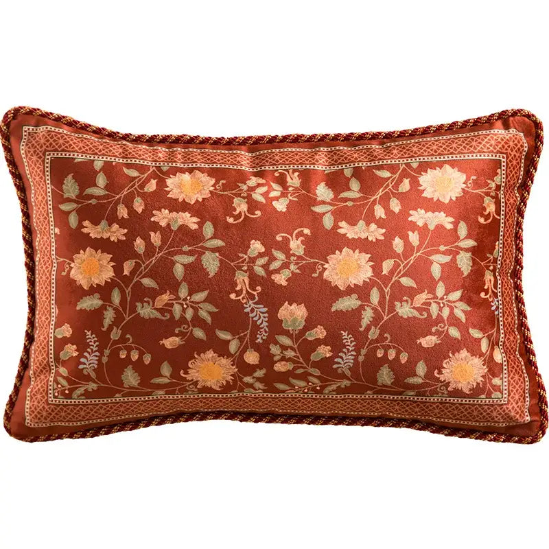 Embroidered chinese peony flower and bird print vermilion pillow cover