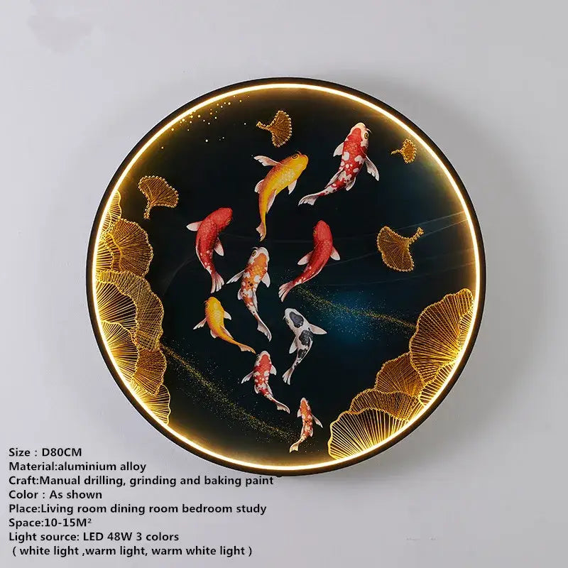 Modern koi fish picture wall decoration lamp living room led art