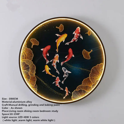 Modern koi fish picture wall decoration lamp living room led art