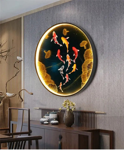 Modern koi fish picture wall decoration lamp living room led art