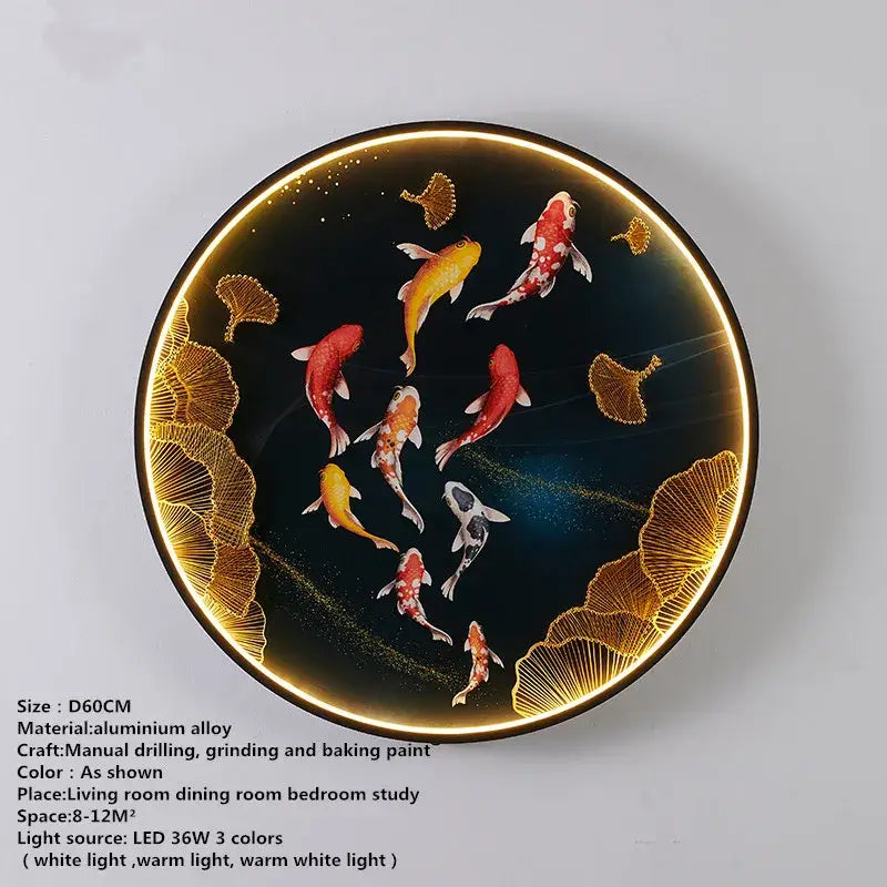 Modern koi fish picture wall decoration lamp living room led art