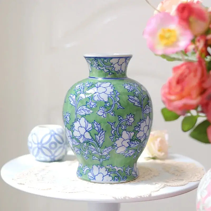 Chinese retro pink & silver porcelain vase living room floral decor