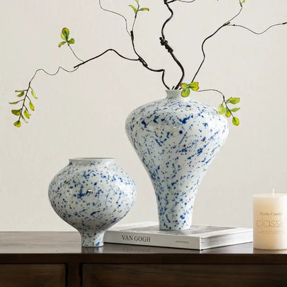 Retro white and blue ceramic vase living room flower decor