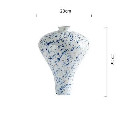 Retro white and blue ceramic vase living room flower decor
