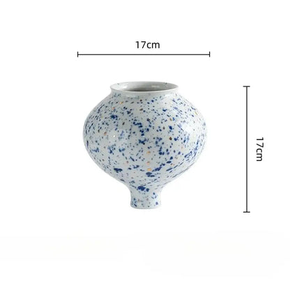 Retro white and blue ceramic vase living room flower decor