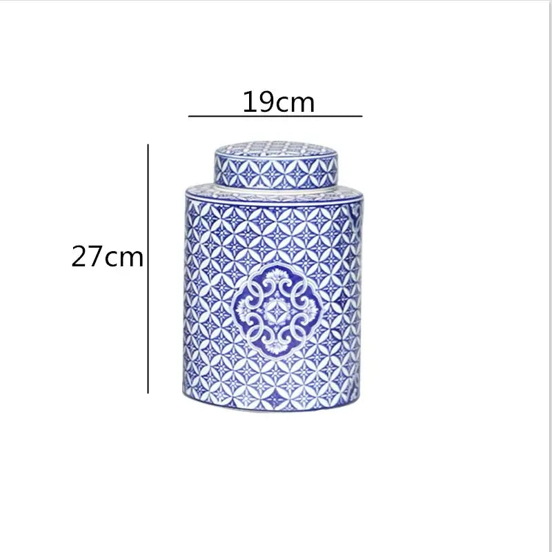 Retro ceramics golden blue & white storage jar living room decor
