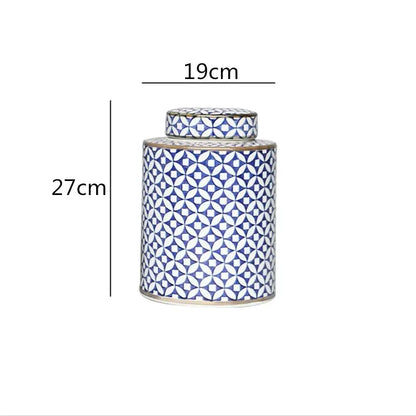 Retro ceramics golden blue & white storage jar living room decor