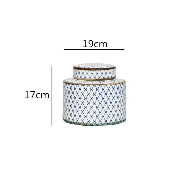 Retro ceramics golden blue & white storage jar living room decor