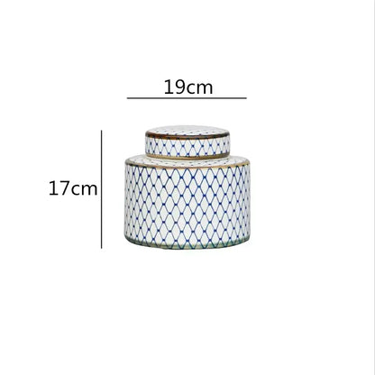 Retro ceramics golden blue & white storage jar living room decor