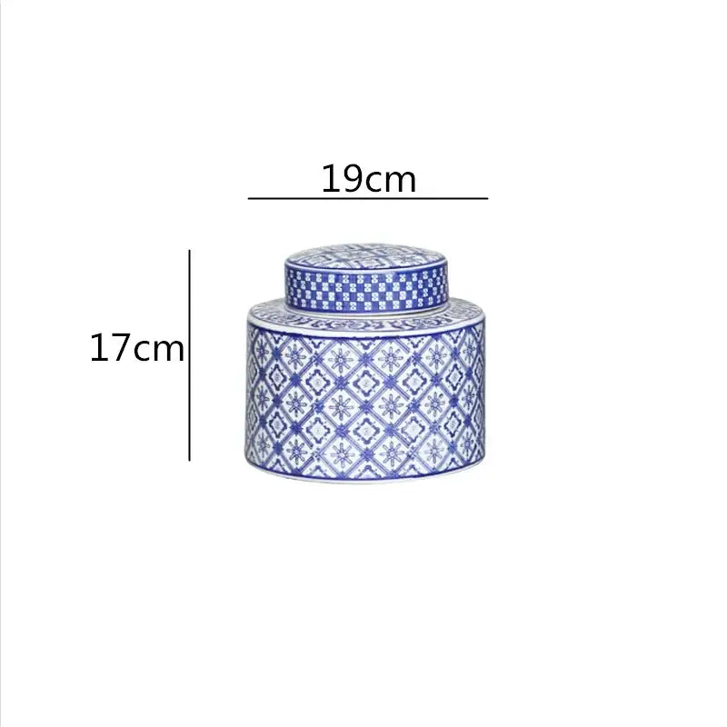 Retro ceramics golden blue & white storage jar living room decor