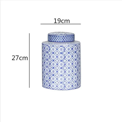 Retro ceramics golden blue & white storage jar living room decor