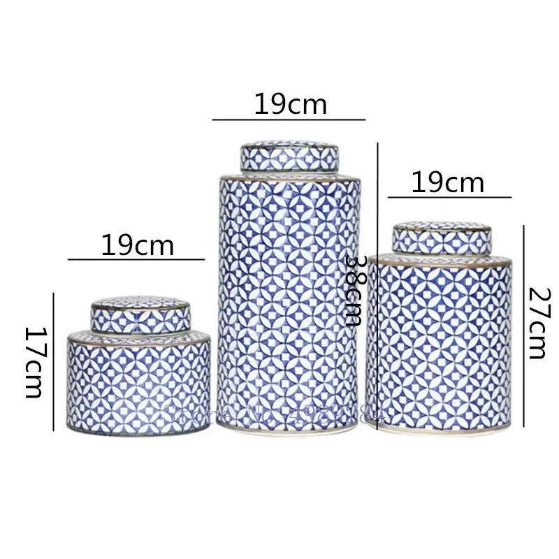 Retro ceramics golden blue & white storage jar living room decor