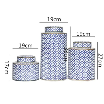 Retro ceramics golden blue & white storage jar living room decor