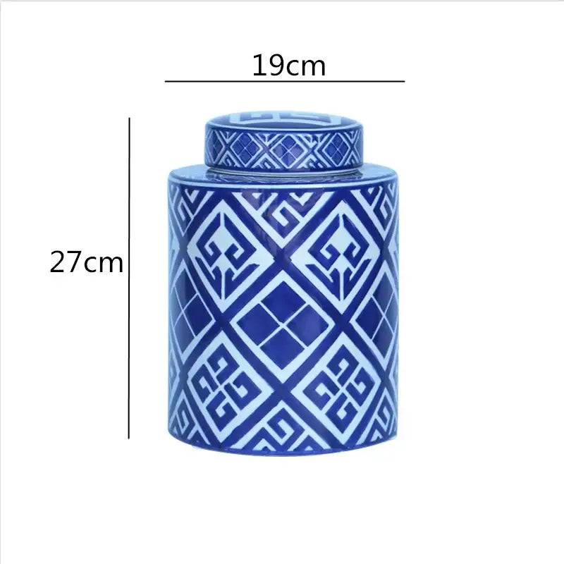 Retro ceramics golden blue & white storage jar living room decor