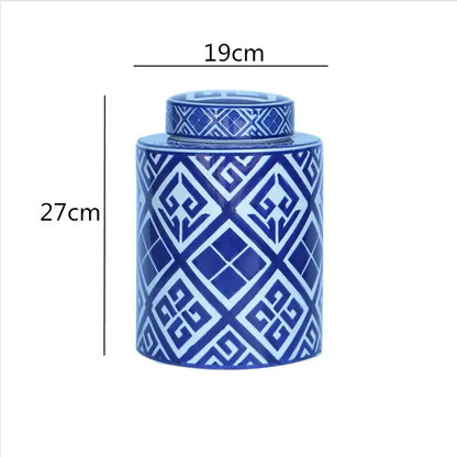 Retro ceramics golden blue & white storage jar living room decor