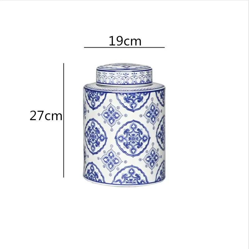 Retro ceramics golden blue & white storage jar living room decor