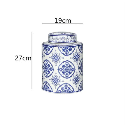 Retro ceramics golden blue & white storage jar living room decor