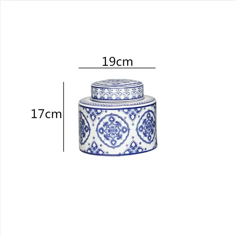Retro ceramics golden blue & white storage jar living room decor