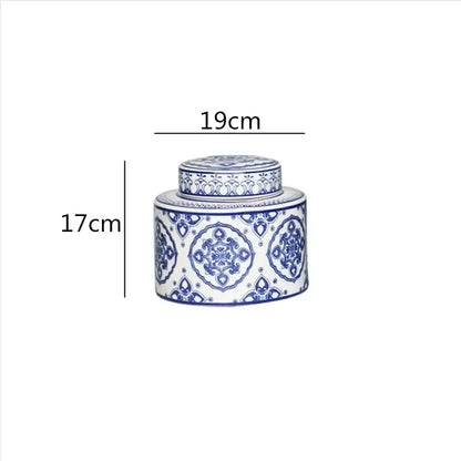 Retro ceramics golden blue & white storage jar living room decor