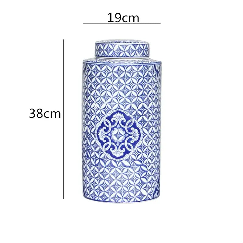 Retro ceramics golden blue & white storage jar living room decor