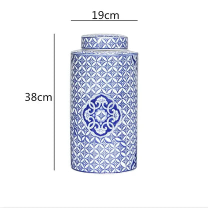 Retro ceramics golden blue & white storage jar living room decor