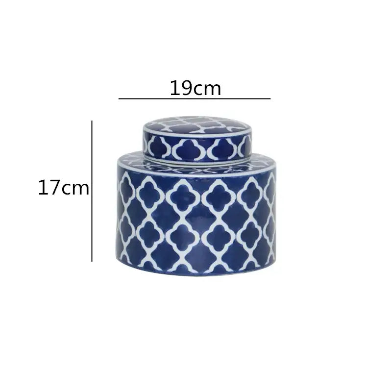 Retro ceramics golden blue & white storage jar living room decor