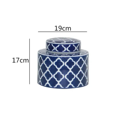 Retro ceramics golden blue & white storage jar living room decor