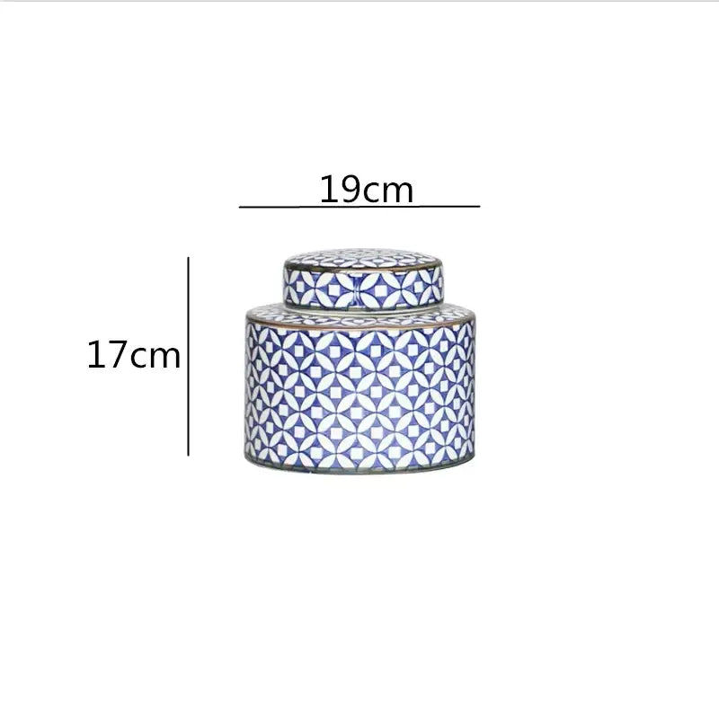 Retro ceramics golden blue & white storage jar living room decor